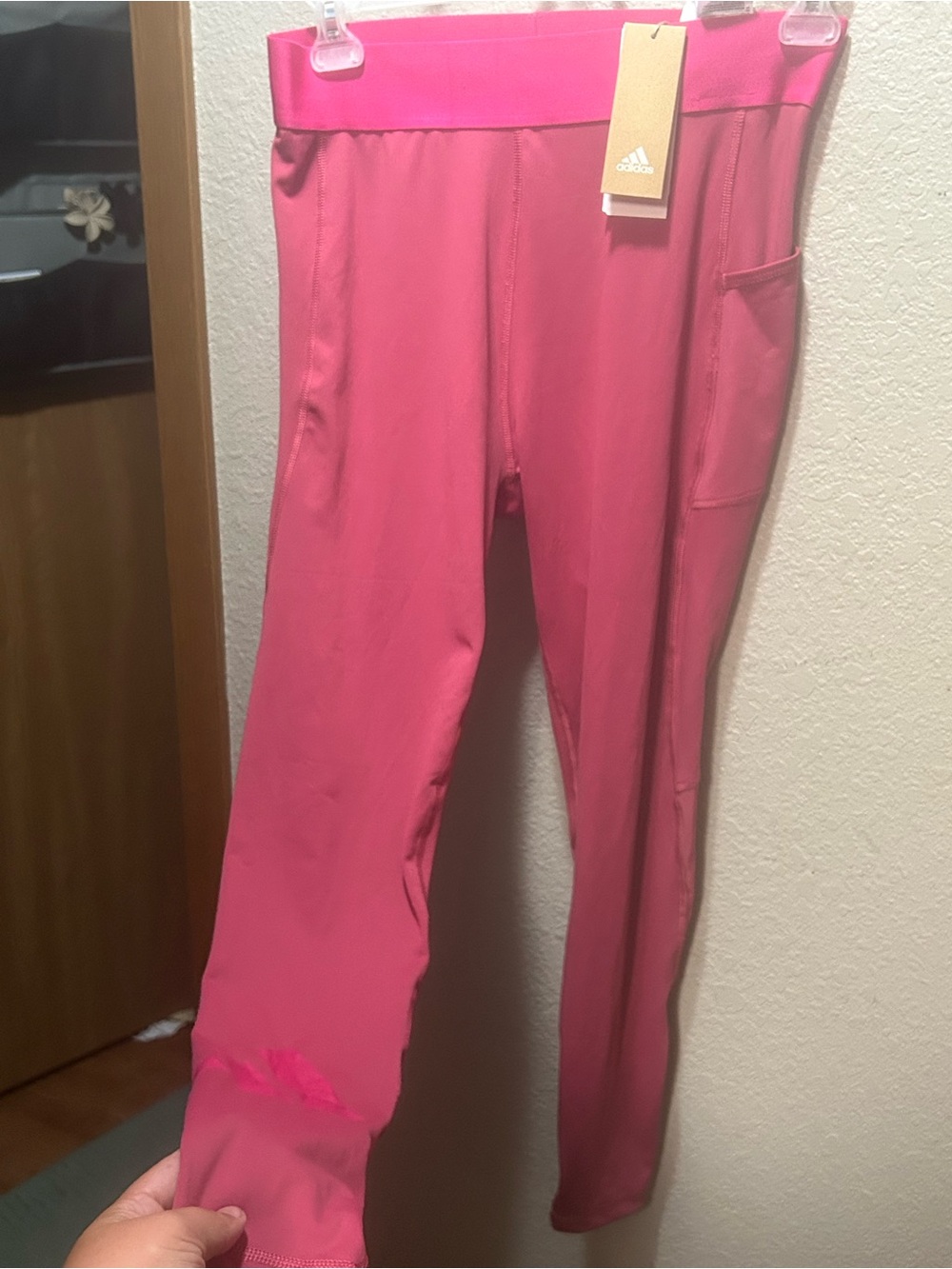 adidas Bright Pink Athletic Leggings with Side Phone Pocket